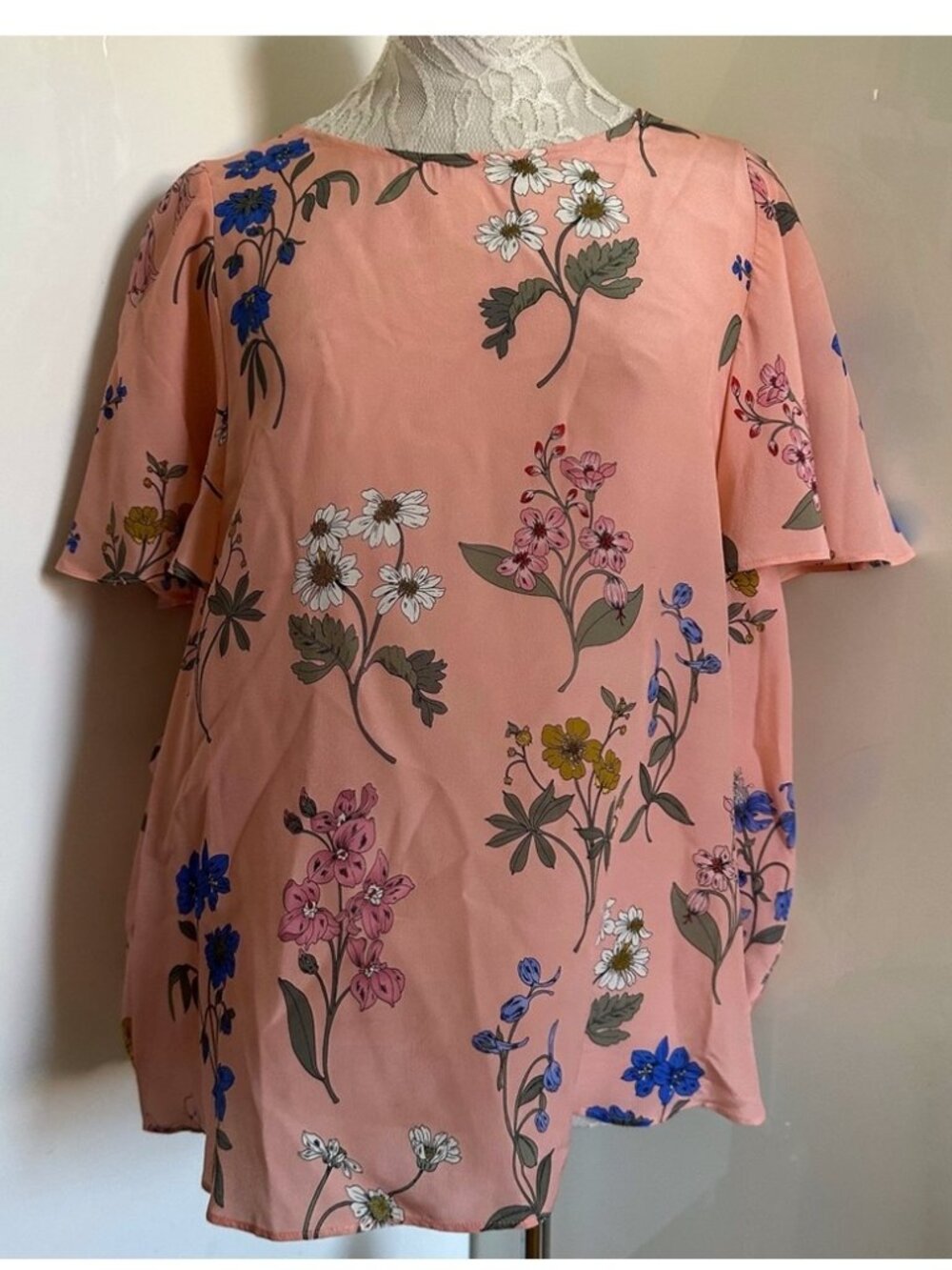 J Crew Silk Flutter Sleeve Floral Top in Botanical Print Melon Plus sz 3X - Picture 6 of 14